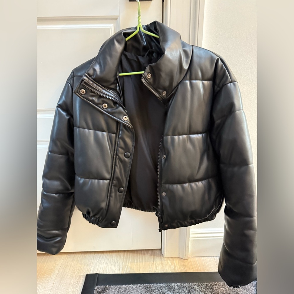 Zara faux leather puffer jacket